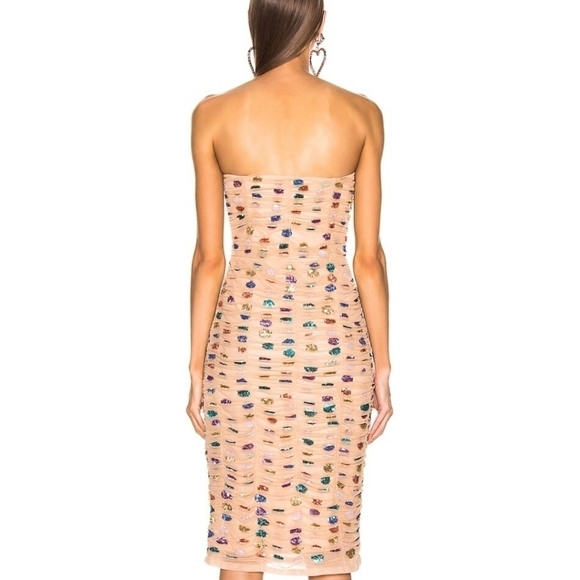New Retrofête Rachel Strapless Nude Rainbow Crystal Embellished Bodycon Dress - Picture 5 of 10